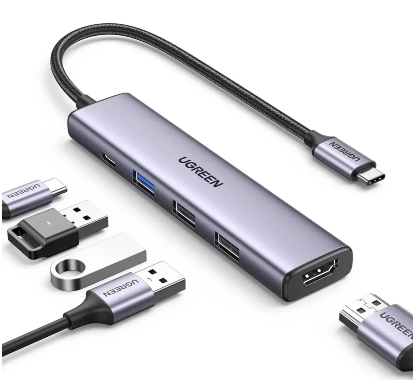 Хаб Ugreen 5 в 1 / USB + TypeC + HDMI